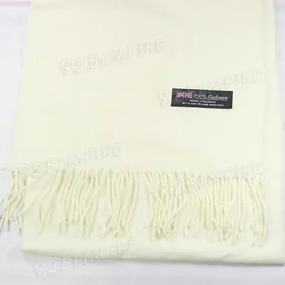 Men's 100% CASHMERE Warm PLAIN Scarf Pure Solid White Wool MADE IN SCOTLAND • $7.99