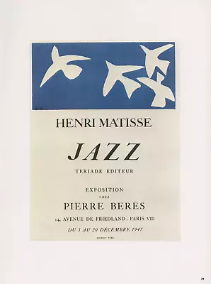 1989 Vintage Henri Matisse  JAZZ  Teriade Editeur 1947 Color Offset Lithograph • $2.99