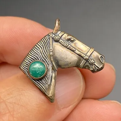 Vintage Southwestern Horse Turquoise Sterling Silver Scarf Ring • $235