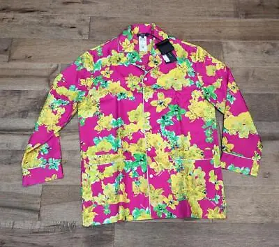 $1295 Mens VERSACE Silk Orchid Print LS Button Up Pajama Shirt Fuxia 4 Medium • $412.49