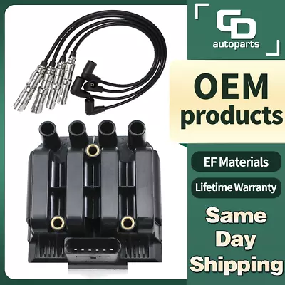 UF484 Ignition Coil + 4X Spark Plug Wires For VW Jetta Beetle Golf Clasico 2.0L • $69.34