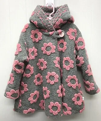 Girl's Corky & Company Gray & Pink Sweater Swing Jacket Hooded - Size 4  • $32.99