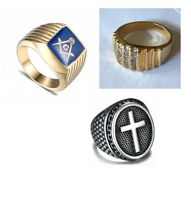 Masonic Freemason Religious Cross Stainless Steel Rings 910111213141516 • $15.99