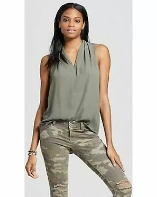 Women's Sleeveless Wide Strap V-Neck Blouse - Mossimo Olive Green XXL • $10