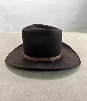 Vintage Miller Bros. Western Cowboy Hat Brown Felt Ribbon 7 1/4 Western Farm • $55