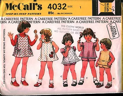 4032 Vintage McCalls SEWING Pattern Girls 1970s Dress Jumper Top Panties UNCUT 1 • $5.59