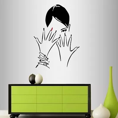 Wall Vinyl Decal Manicure Nail Hair Salon Pretty Woman Girl Wall Sticker 2416 • $28.99