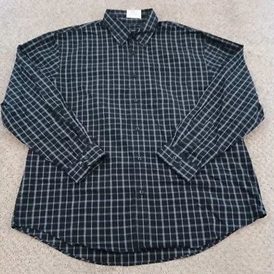 Van Heusen Shirt Mens XL Black Gray Plaid Long Sleeve Button Down Cotton Blend • $14.30