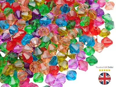 8mm - Mixed Colour Acrylic Faceted Bicone Beads Kids Craft Jewellery Beading UK • £1.95