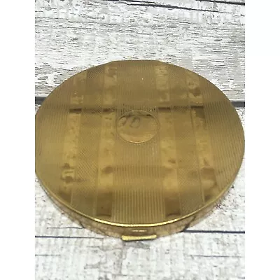 Vintage Powder Compact - Large Stripe Pattern Golden Compact For Loose Powder • £11