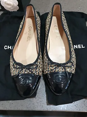 $228.50 • Buy Chanel Tweed Patent  Embossed Ballet Flats Size 38.5. Comes With Original Box.