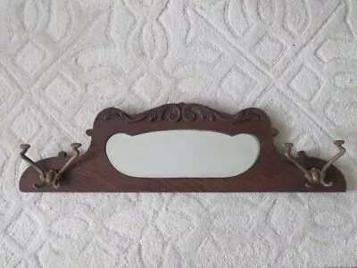 FABULOUS Old WALL BEVELED MIRROR Curvy Skinny 3' Long 2 Metal HANGERS HOOKS • $135