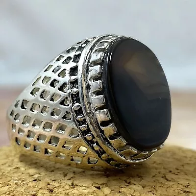 925 Sterling Silver Men's Ring Natural Unheated Yemen Agate Aqeeq عقيق سليماني • $60