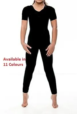 £12.99 • Buy Kids Girls Shiny Nylon Short Sleeve Footless Catsuit Bodysuit Dance Gymnastics