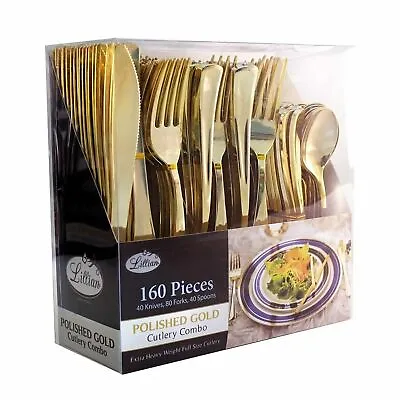 $29.99 • Buy 160 Pack Gold Plastic Cutlery Disposable Silverware 80 Forks 40 Knives 40 Spoons