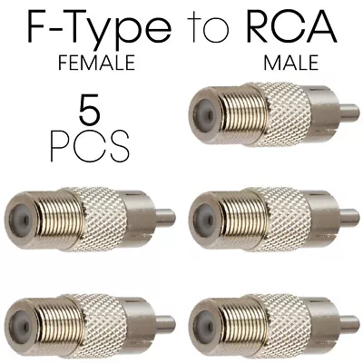 5pcs RCA To F-Type Adapter A/V RG59 RG6 Coaxial Cable Connector TV Antenna M/F • $8.99