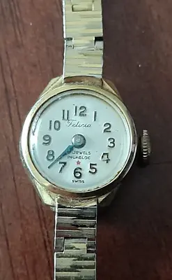 VINTAGE 70's GOLD PLATED FELICIA SWISS 17 JEWEL  INCABLOC  MANUAL WATCH  #oo • $55