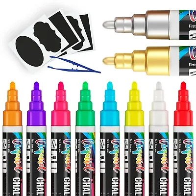 Liquid Chalk Markers For Blackboard- 10 Pack Erasable Pens Non Toxic With Labels • $11.59