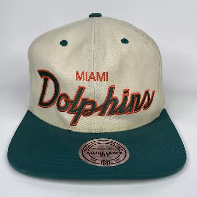 Miami Dolphins Script Hat Cap White Wool Snapback NFL Mens Mitchell Ness • $79.10