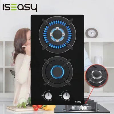 IsEasy 2 Burners Gas Cooktop 12  Tempered Glass Stove Drop-in LPG/NG Gas Cooker • $81.53