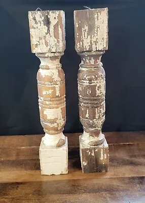 Vtg Newel Post Porch Thick Column Wood Architectural Salvage Craft 15 1/2  Tall • $300