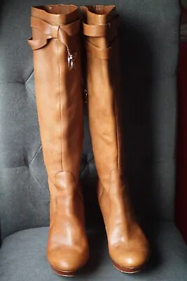 VIA SPIGA Caramel Tan Inner Zipper Leather 4  High Heel Boots 10M Italy VG • $39.95