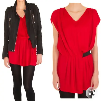 IRO  Elvira  Red Contrast Drape Tunic Dress | Designer Size 2 | Size M | $550 • $36