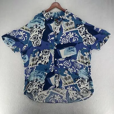 Vintage Jams World Royal Hawaiian Hotel Mens Button Up Shirt Blue Floral 2XL • $43.99