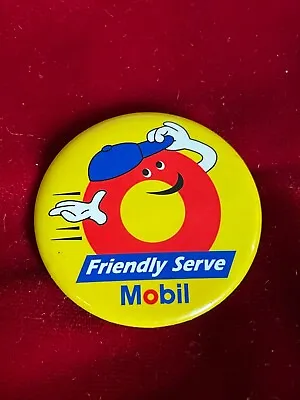 Vtg Speedy O Guy Logo Friendly Serve Mobil Gas Oil Company Promo Pinback Button • $9.65
