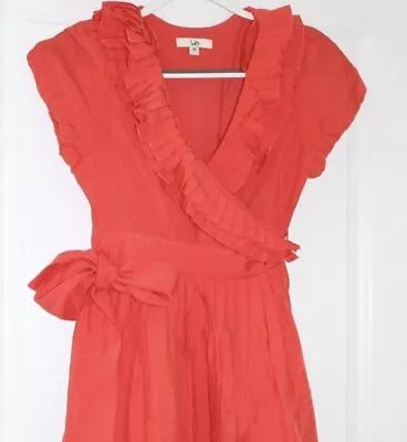 Ya Los Angeles-Red/Orange Ruffle Wrap Short-Sleeve Dress L NWOT • $34