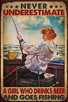 DRINKS BEER-FISHING Retro/ Vintage Tin Metal Sign Man Cave Bar Wall Home Décor • $12.99