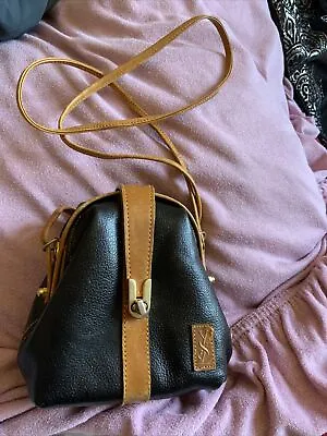 $240 • Buy YVES SAINT LAURENT Black And Tan 15 Cm Deep X 15cm Wide Mini Cross Shoulder Bag