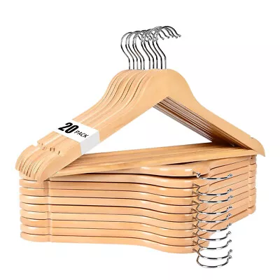 20 Pack Wooden Hangers Suit Hangers Premium Natural Finish Cloth Coat Hangers US • $23.99