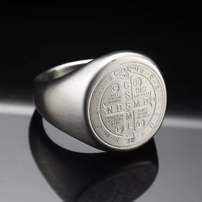 Men's Catholic ST Saint Benedict Cross Ring And Ring Stainless Steel • $7.18