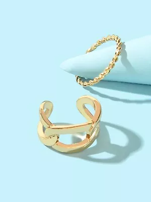 2 Pcs Minimalist Geometric Gold Silver Twisted Cuff Knuckle Multiple Rings Set • $2.99