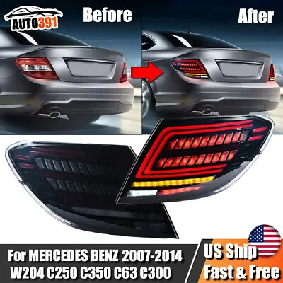 Smoked Black LED Tail Lights For Mercedes Benz W204 C200 C250 C300 2007 08-2014 • $333.98