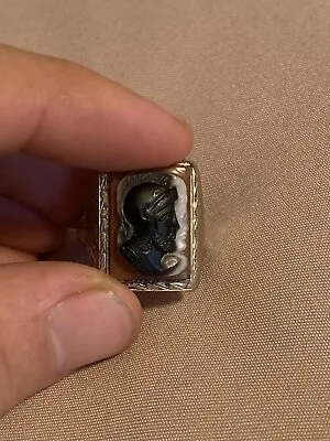 Vtg Men's Cameo Roman Soldier 14K White Gold Ring Size 9 • $480