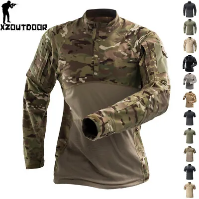 Mens Combat Tactical T-Shirt Army Military Casual Shirt Forces Hiking Camouflage • $27.54