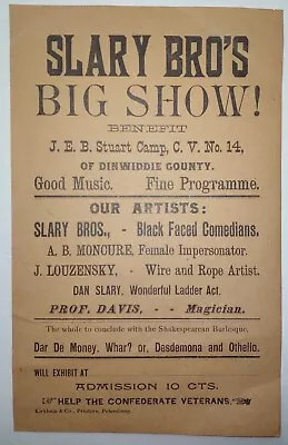 United Confederate Veterans Slary Bro's Big Show Broadside UCV Slary Brother's  • $325