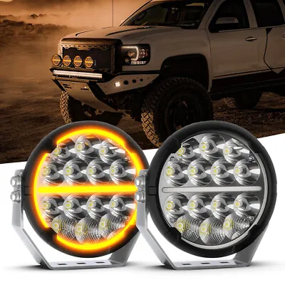 Pair 7  Inch LED Driving Work Lights Spot Fog Round Offroad SUV ATV 4WD Halo DRL • $249.99