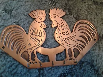 ODIOld Dutch Roosters Key Wall Rack 5 Key Holder~ HEAVY CASTIRON+COPPER PLATED • $15