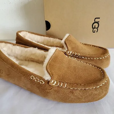 New Womens Size 10 Chestnut Ugg Ansley Suede Wool Moccasins Slippers 1106878 • $84.96