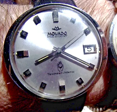 MOVADO President TEMPEST-MATIC Date Swiss Men's Watch SS Case  Running Fine! • $99.95