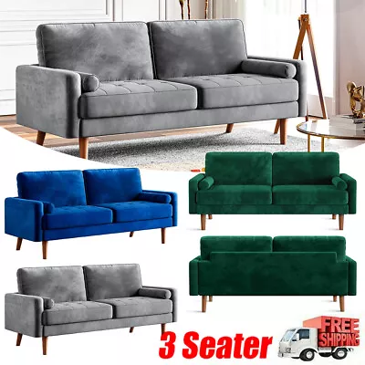 3 Seater Modern Velvet Sofa Loveseat Tufted Couch Futon Settee W/ Wooden Legs • £199.90