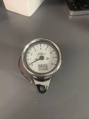 Drag Specialties Chrome/White Mini Electronic 8000 RPM Tachometer For Harley • $55.99