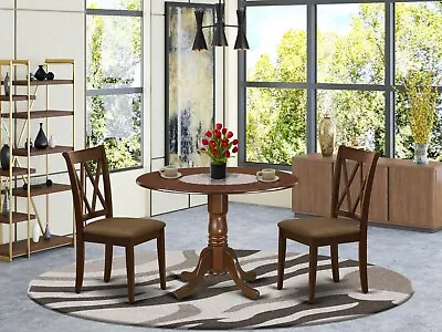 3pc Dinette Round Drop-leaf Pedestal Kitchen Table + 2 Padded Chairs Mahogany • $390