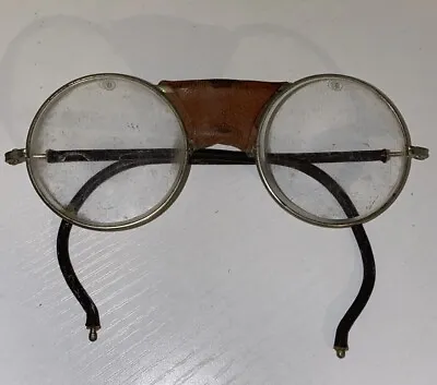 Antique Vintage Motorcycle Bike Glasses Goggles Welding “S” Leather Vtg • $89.95