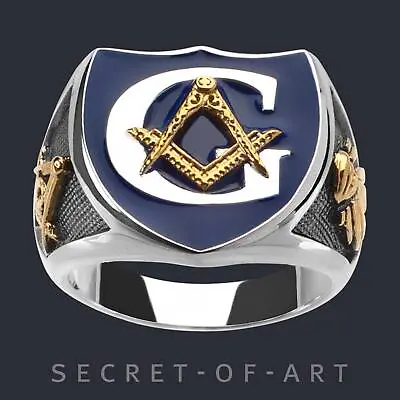 Masonic Ring Police Signet 925 Silver Freemason Masonry Freemasonry Gold-Plated • $189.99