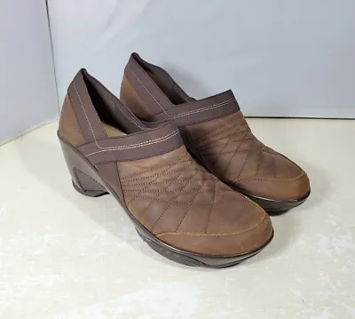 Jambu J-41 Adventure On Paris Brown Leather Wedge Heel Clogs Women's Size 7.5 M • $26.91