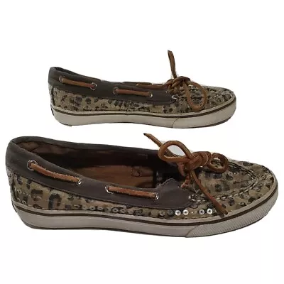 Sperry Loafer Women Size 4.5 Leopard Sequin Boat Shoes Bahama Skimmer Top-Slider • $24.22